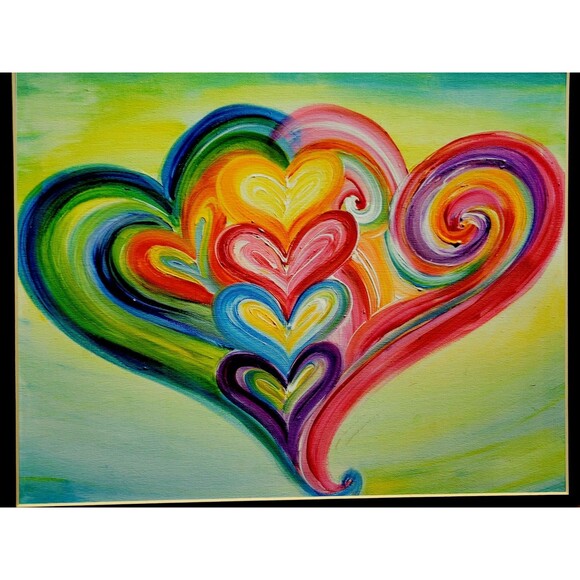 Debbie Arambula Art Print "CUDDLING" Heart Artist Signed 20x16 Mat Gilroy CA - Picture 8 of 9